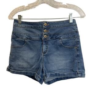 Tinsel Town Denim Couture Women’s Stretchy High Waisted Shorts Light Wash Sz 7